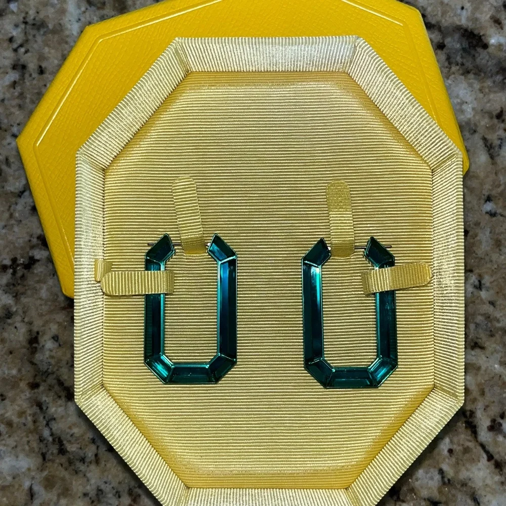 Swarovski Lucent Emerald Green Crystal Hoop Earrings - Picture 3 of 5